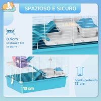 Gabbia per Criceti 6 Livelli con Tunnel, Ruota, Rampe, Casetta, Bottiglia e Ciotola, Azzurro