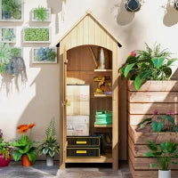 Casetta da Giardino in Legno di Abete con Anta, Armadio da Esterno Porta Attrezzi da Giardino con 3 Mensole e Tetto in Asfalto Impermeabile, 77.5x54.2x179.5cm