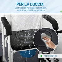 Sedia a Rotelle con WC Impermeabile 4 in 1 con Poggiapiedi Ribaltabili, in Alluminio e Plastica, Nero