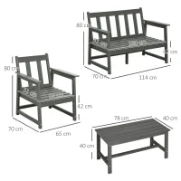 Salotto da Giardino con Divanetto, 2 Poltrone e Tavolino in HDPE con Cuscini, Grigio Scuro