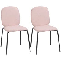 Set di 2 Sedie da Pranzo in Tessuto Imbottite e Impilabili con Gambe in Acciaio, Rosa