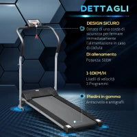 Tapis Roulant Elettrico Pieghevole, Tapis Roulant Elettrico Portatile 1.25HP con Schermo LCD, Velocità 1-10 km/h, Ruote, Allenamento per Casa, Ufficio, Palestra, Nero e Grigio