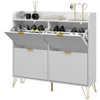 Mobile Porta Scarpe 4 Ribaltabili, con Ripiano Regolabile, Contenitore Scarpe, 106 x 24 x 102 cm, Bianco