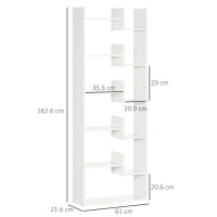 Libreria Moderna a 6 Livelli con 11 Scaffali Aperti per Studio e Soggiorno, 61x23x162.6 cm, Bianco
