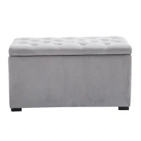Panca Portaoggetti Set di 3 Pezzi con 2 Sgabelli Pouf in Velluto, Grigio Perla
