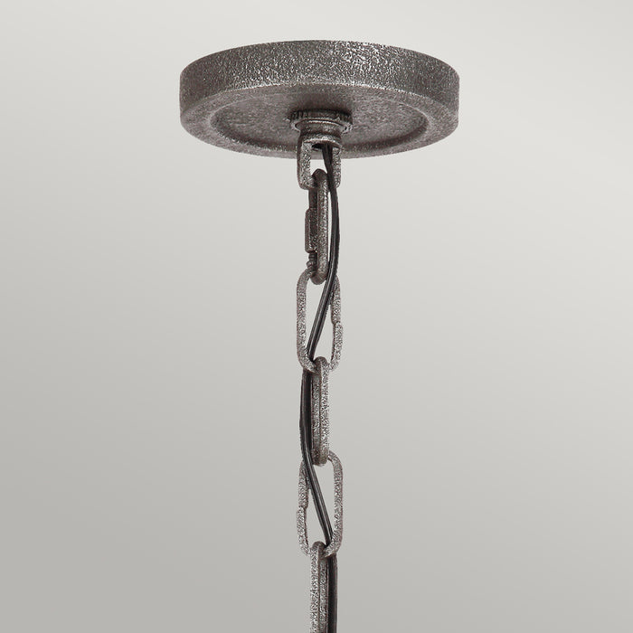 Lampadario Industrial Angelo Acciaio Anticato Metallo Vetro Grigio 6 Luci E27