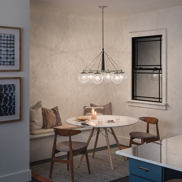 Lampadario Contemporaneo Marilyn Acciaio Nichel Lucido Vetro 6 Luci E27