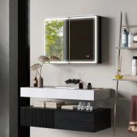 Armadietto a Specchio d Bagno con Luci LED e Ripiani Regolabili, in Vetro e Alluminio, 80x12.8x60 cm, Nero
