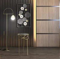 Tavolino Alto in Vetro e Metallo, Ø 40X80 cm, Nero e Oro