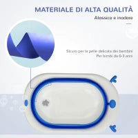 Vaschetta Bagnetto Pieghevole per Bambini 0-3 Anni con Indicatore di Temperatura e Cuscino, 81.5x50.5x23.5 cm, Blu