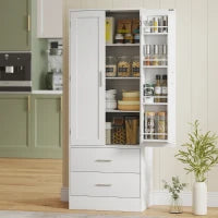 Credenza da Cucina con Armadietto con 8 Ripiani Portaspezie e 2 Cassetti, 60x40x159 cm, Bianco