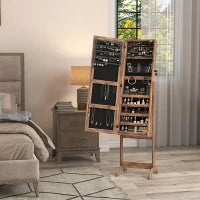 Specchio portagioie con LED, inclinabile, con serratura e 2 chiavi, Marrone rustico