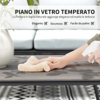 Set da Giardino Rattan con Divanetto 2 Posti, 2 Poltrone e Tavolino in Vetro, Cuscini Sfoderabili, Grigio
