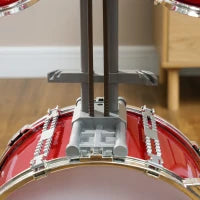 Set Batteria per Bambini da 5 Pezzi con Grancassa con Pedale, Tamburi, Piatto e Sgabello, Età 3-6 Anni, Rosso