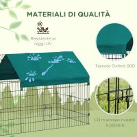 Gabbia per Conigli da Esterno e Interno a Casetta con Tettuccio, 220x85x103cm, Verde