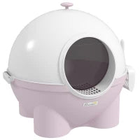 Lettiera per Gatti 4kg Max con Coperchio e Paletta Inclusa, 53x51x48 cm, Bianca e Rosa