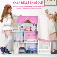 Casa delle Bambole in Legno, Casetta delle Bambole per Bambini a 3 Piani con 13 Accessori, Giocattolo per Bambini 3+ Anni