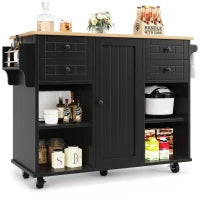 Isola cucina moderna, con spazio di conservazione multifunzionale, 127x46x91,5 cm, Nero