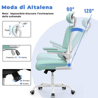 Sedia Ufficio con Supporto Lombare - RATTANTREE  - Poggiatesta Braccioli Regolabili e Schienale Reclinabile - Verde