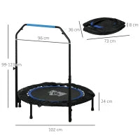 Mini Trampolino Fitness Ø102 cm Pieghevole con Manubrio Regolabile in Altezza, Blu
