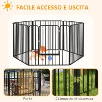 Recinto per Cani a 6 Pannelli Modulabili da Interno ed Esterno, in Acciaio, 164x83x80 cm, Nero