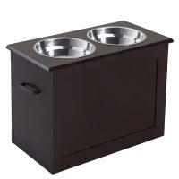 Ciotole Rialzate per Cani Grandi, Supporto Portaciotole in MDF con 2 Ciotole in Acciaio Inox, 60x30x41 cm, Marrone