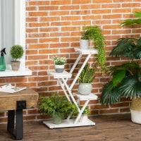 Scaletta Portavasi a 4 Livelli per Interni ed Esterni in MDF e Acciaio, 50.5x24x81 cm, Bianco