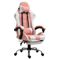 Poltrona da Gioco, Sedia da Ufficio Ergonomica Gamer con Poggiatesta, Cuscino Lombare, Sedia da Ufficio Regolabile in Altezza Girevole a 360° in Ecopelle PVC, 64 x 67 x 119-127 cm, Rosa e Bianco