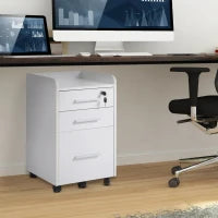 Schedario da Ufficio con 3 Cassetti, 5 Ruote, Cassettiera Ufficio con Serratura e 2 Chiavi per Lettera/Legale/Formato A4, Armadietto Verticale per Studio, 39.2x40x65.4 cm, Bianco