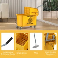 Secchio Lavapavimenti Professionale 20L con Mocio, Strizzatore, Ruote e Manico, 45x26.5x70 cm, Giallo
