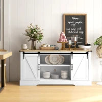 Buffet Mobile Portaoggetti con 2 Porte Scorrevoli Mensole Regolabili, 150 L x 40 P x 72 H cm, in Legno Bianco Rovere