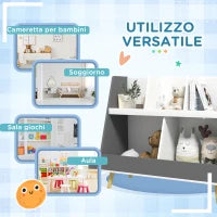 Mobile Portagiochi per Bambini a 2 Livelli con 5 Scomparti in Legno, 80x34x79cm, Grigio