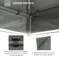 Copertura per Gazebo 4x3 m a 2 Livelli in Poliestere con Cinghie e 10 Fori di Drenaggio, Grigio Scuro