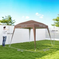 Gazebo Pieghevole da Giardino 2.4x2.4m con Struttura in Acciaio e Corde Antivento, Caffè
