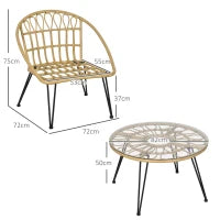 Set da Giardino 5 Pezzi in Rattan con Tavolo Rotondo Ø82x50 cm e 4 Sedie 72x72x75 cm con Cuscini