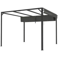 Gazebo Pergola Retrattile 3x3 m con Tenda a Rullo e Fori di Drenaggio, in Acciaio e Poliestere Grigio Scuro