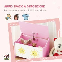 Baule Portagiochi con Coperchio per Bambini per Giocattoli e Vestiti, 60x37x39 cm, Rosa