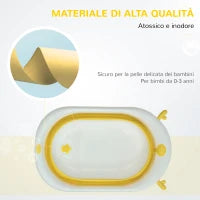 Vaschetta Bagnetto Pieghevole per Bambini 0-3 Anni con Indicatore di Temperatura e Cuscino, 81.5x50.5x23.5 cm, Giallo