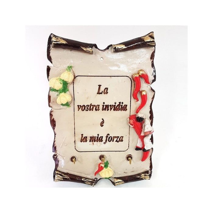 Trade Shop - Quadretto Con Ganci La Vostra Invidia Pulcinella Portafortuna Terracotta -