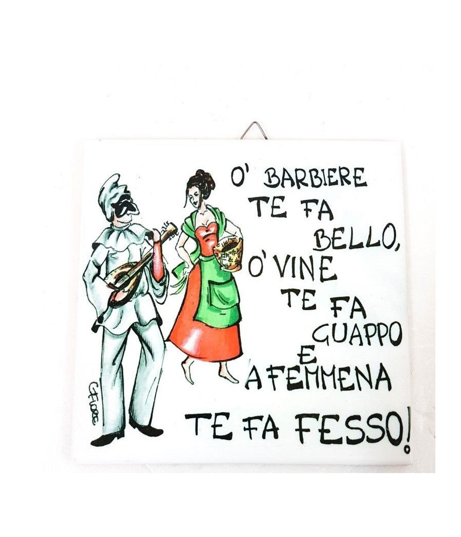 Quadretto Piastrella Decorativa Porta Fortuna Ceramica O' Barbiere Te Fa Bel         