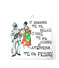 Quadretto Piastrella Decorativa Porta Fortuna Ceramica O' Barbiere Te Fa Bel         