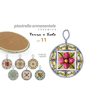 Quadretto Piastrella Ornamentale In Ceramica 11 Cm Terra E Sole 6 Decori 828911         