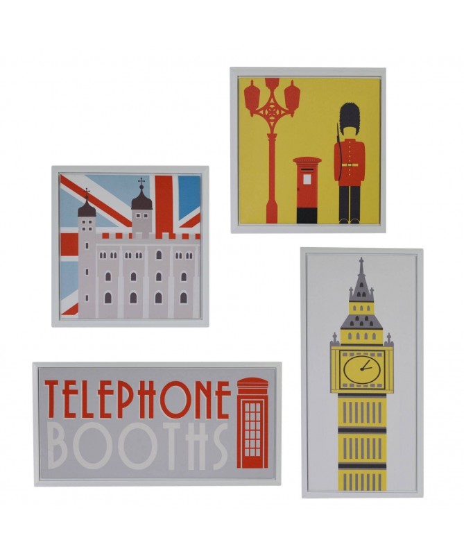 Quadro stampa london bianco set 4 pezzi cm 30x60x2,5 + cm 30x30x2,5
