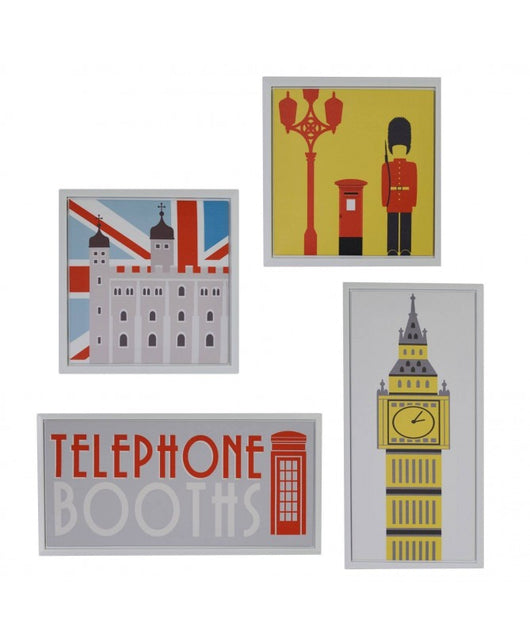 Quadro stampa london bianco set 4 pezzi cm 30x60x2,5 + cm 30x30x2,5