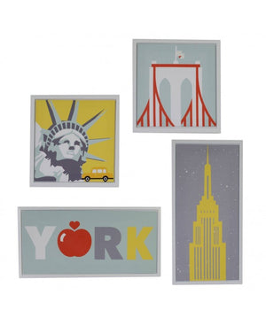 Quadro stampa new york bianco set 4 pezzi cm 30x60x2,5 + cm 30x30x2,5