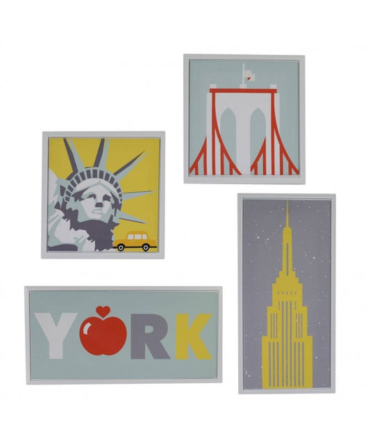 Quadro stampa new york bianco set 4 pezzi cm 30x60x2,5 + cm 30x30x2,5