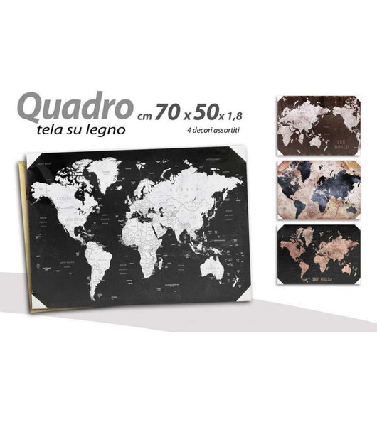 Quadro Decorativo Tela Su Legno Decoro World 70x50x1,8cm Decori Assortiti 834813         