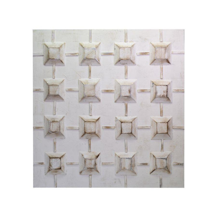 Quadro dipinto bianco con quadretti cm80x80x3/5