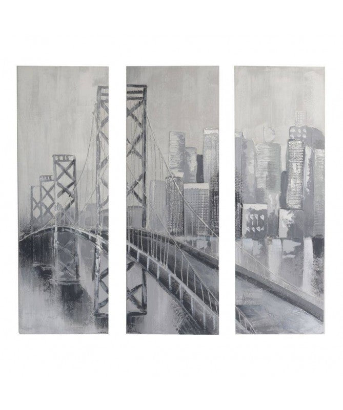 Quadro dipinto set 3 pezzi ponte cm 40x120x3