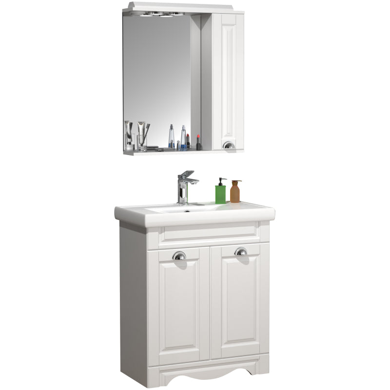 Quadro di Ezooza Set Bagno Completo 3 Pezzi Mobile con Lavabo + Pensile a specchio Medium, Bianco ,